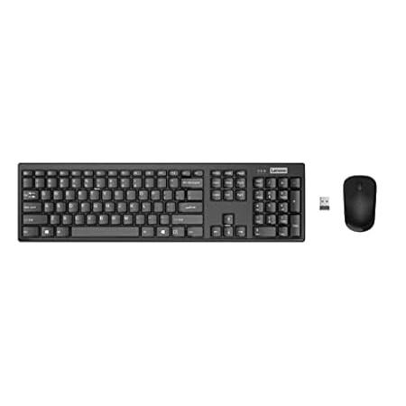 Lenovo 100 Wireless Keyboard and Mouse Set, Ambidextrous 1000 DPI Mouse Optical Sensor, upto 3M clicks, Ultra slim water resistant keyboard, 2.4 GHz Wireless Nano USB, upto 1yr battery life GX30L66303